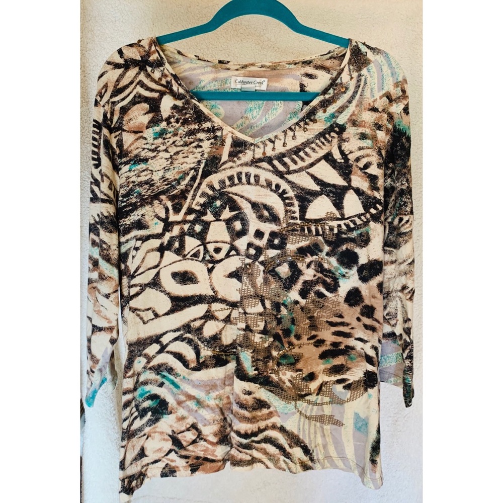 Coldwater Creek Patterned Sequin 3/4 Sleeve Top